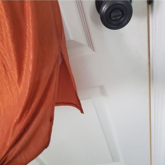 Y2K Copper Metallic Dress M Cowl Neck Mini Strappy Open Back Festival Going Out - Picture 4 of 9